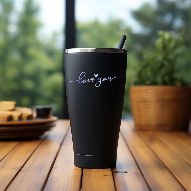 OFlyDesigns ملصق مرآة السيارة 2 × أحبك، ملصق هولوجرافي للسيارة، ملصق مرآة الرؤية الخلفية، ملصق كوب أحبك، ملصقات زجاجة الماء، ديكور كوب الفينيل - Image 5